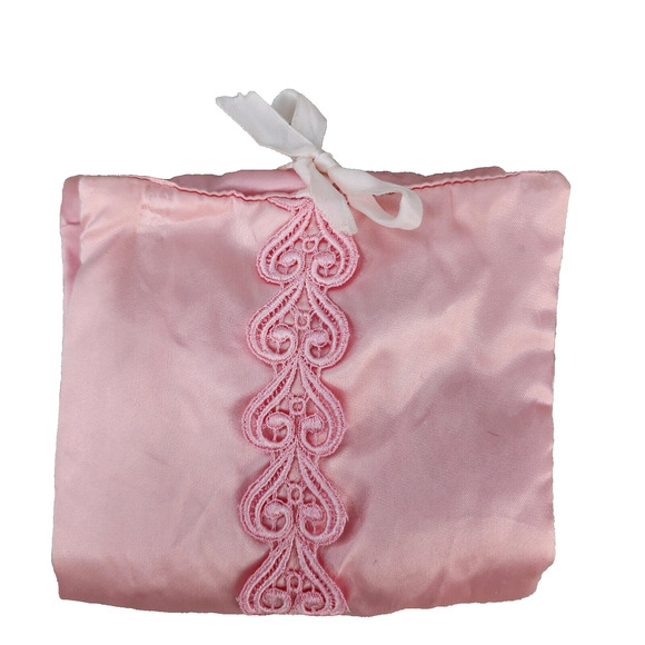 Unbranded Other - Vintage Pink Satin Accordion Hosiery Bag 5" Rickrack Trim 4 Pouches Stocking Org